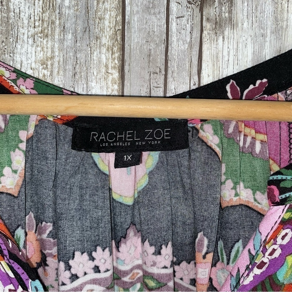 Rachel Zoe Boho Floral Print 3/4 Sleeve Peasant Blouse 1X Plus Size - Picture 5 of 6